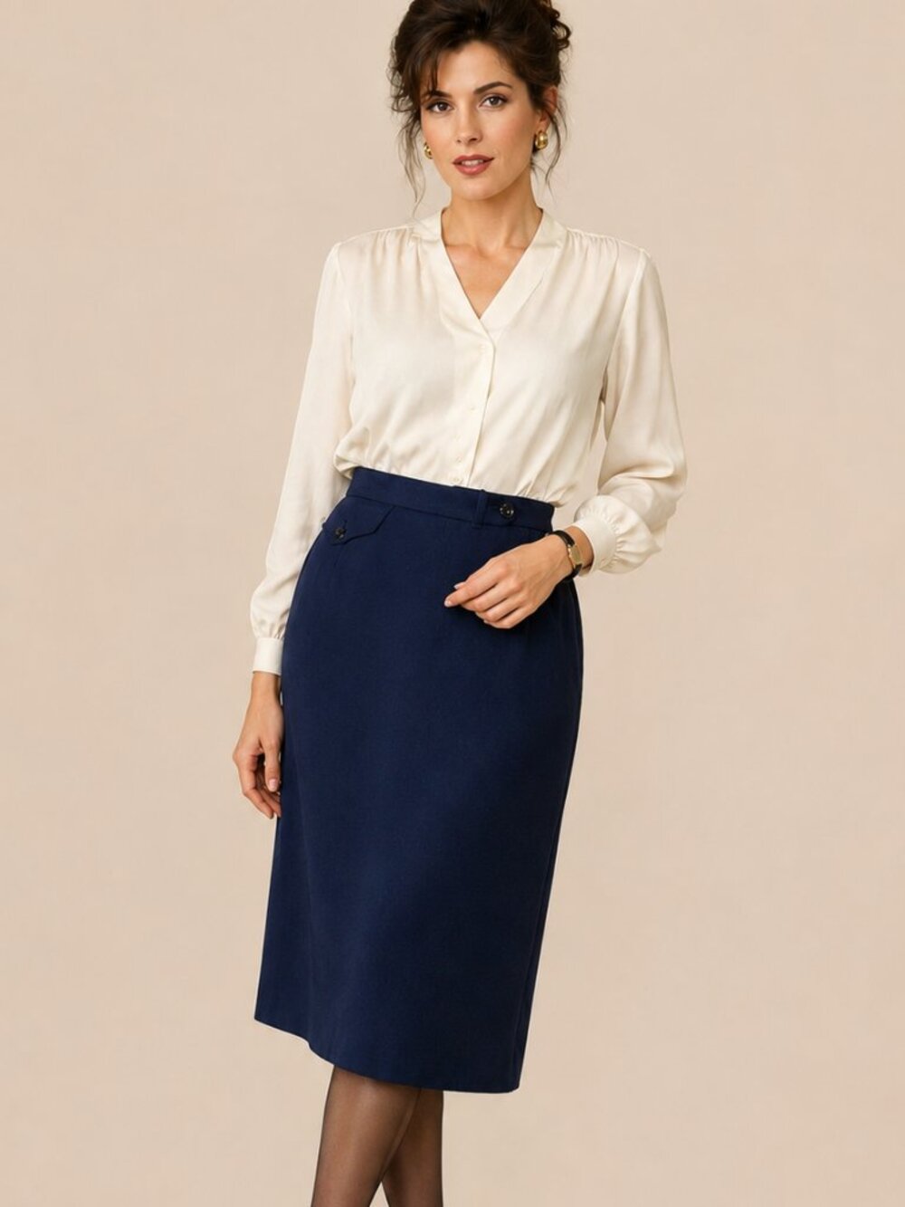 Vintage Polyester Pleated Secretary Uniform Style Skirt